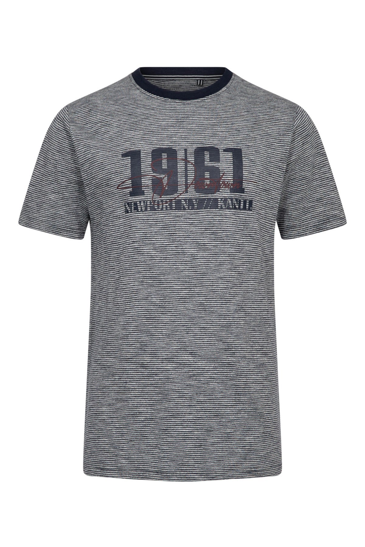 Gråmelange t-shirt med mørkeblå rund hals og stort 1961-tryk på brystet.