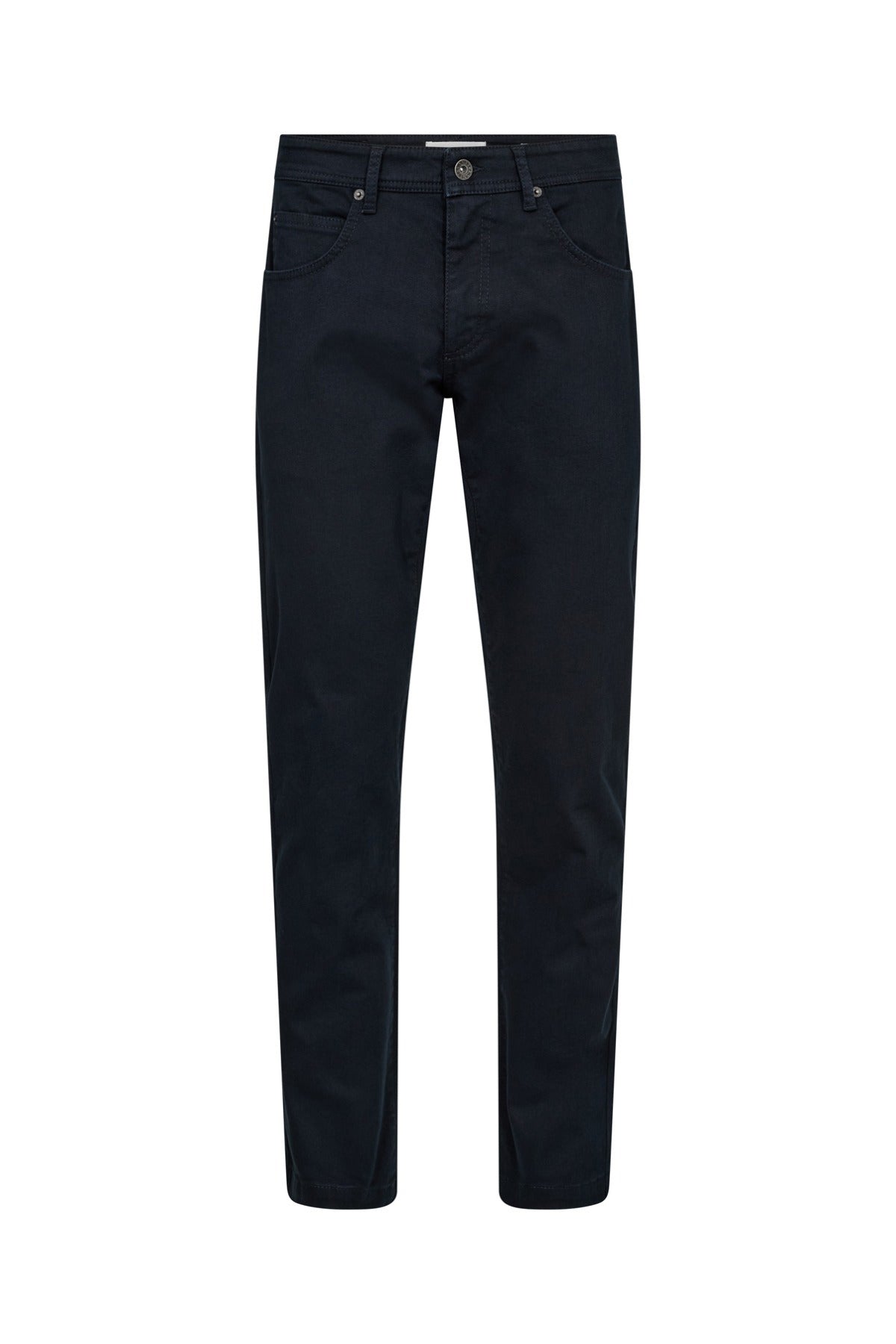 Mørkeblå klassiske regular fit jeans med stræk og knapgylp.