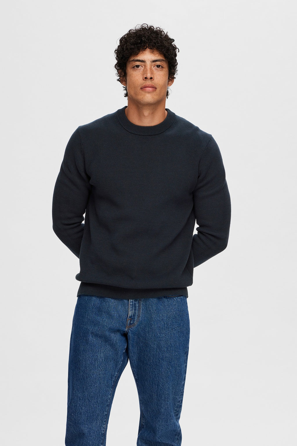 SELECTED HOMME Maglione Uomo Girocollo Maniche Lunghe In Cotone Biologico E Tencel – Slim Fit