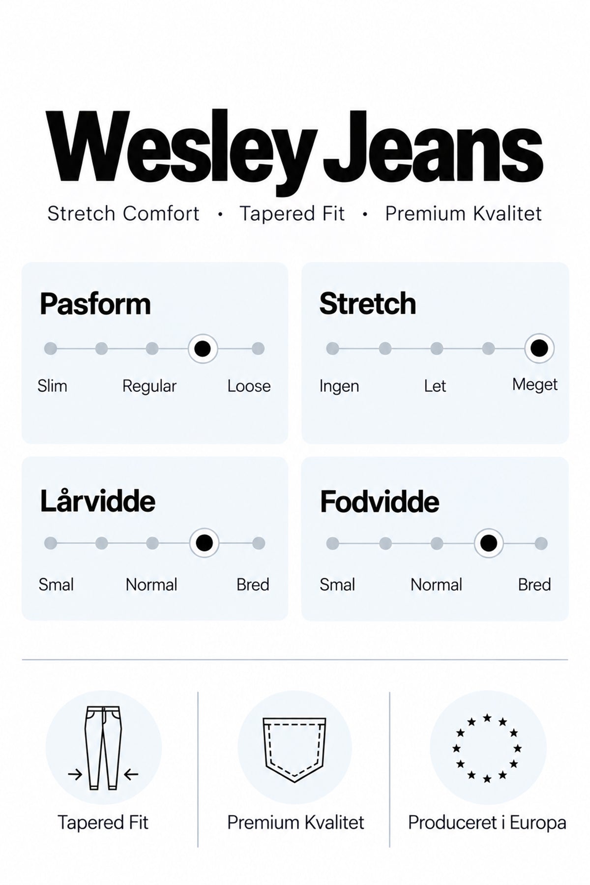 Wesley - Kvalitetsjeans med stræk og tapered pasform
