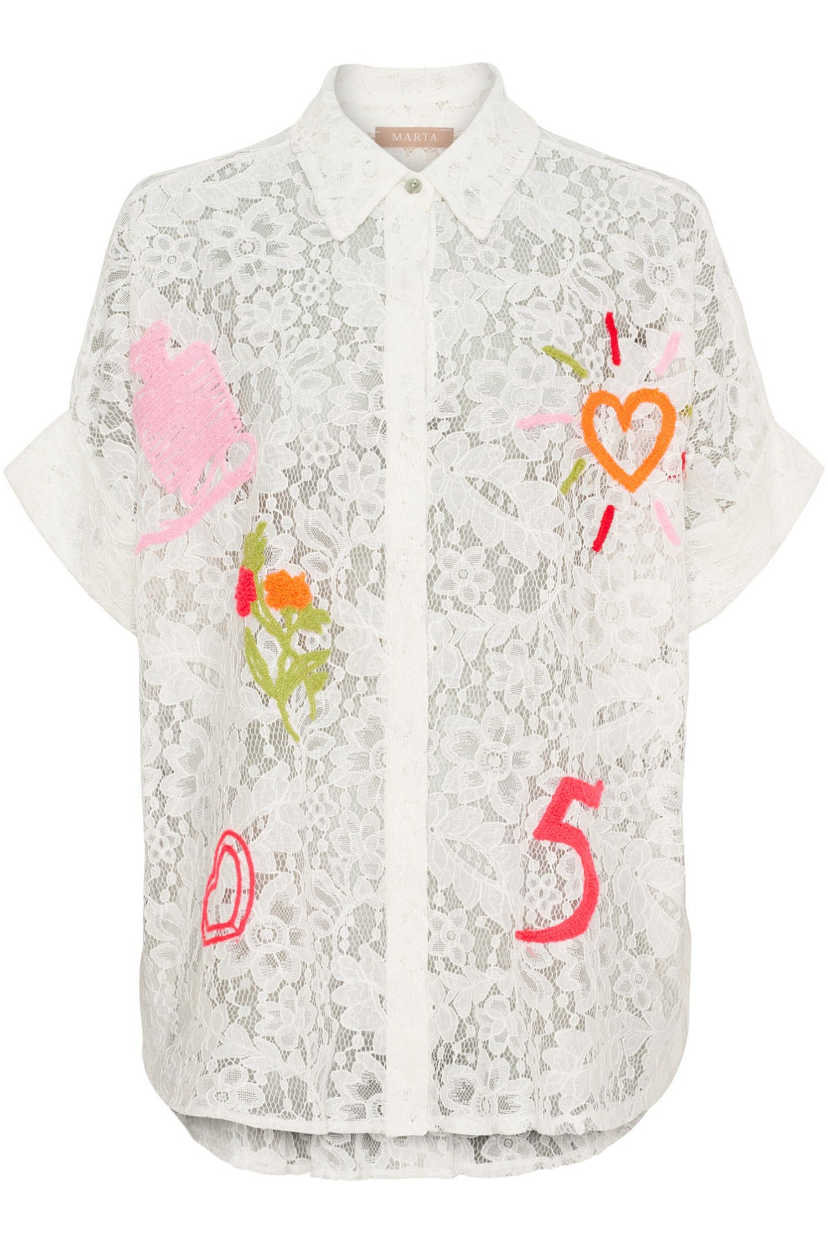 MdcUlla - Kortærmet blondeskjorte med motiv