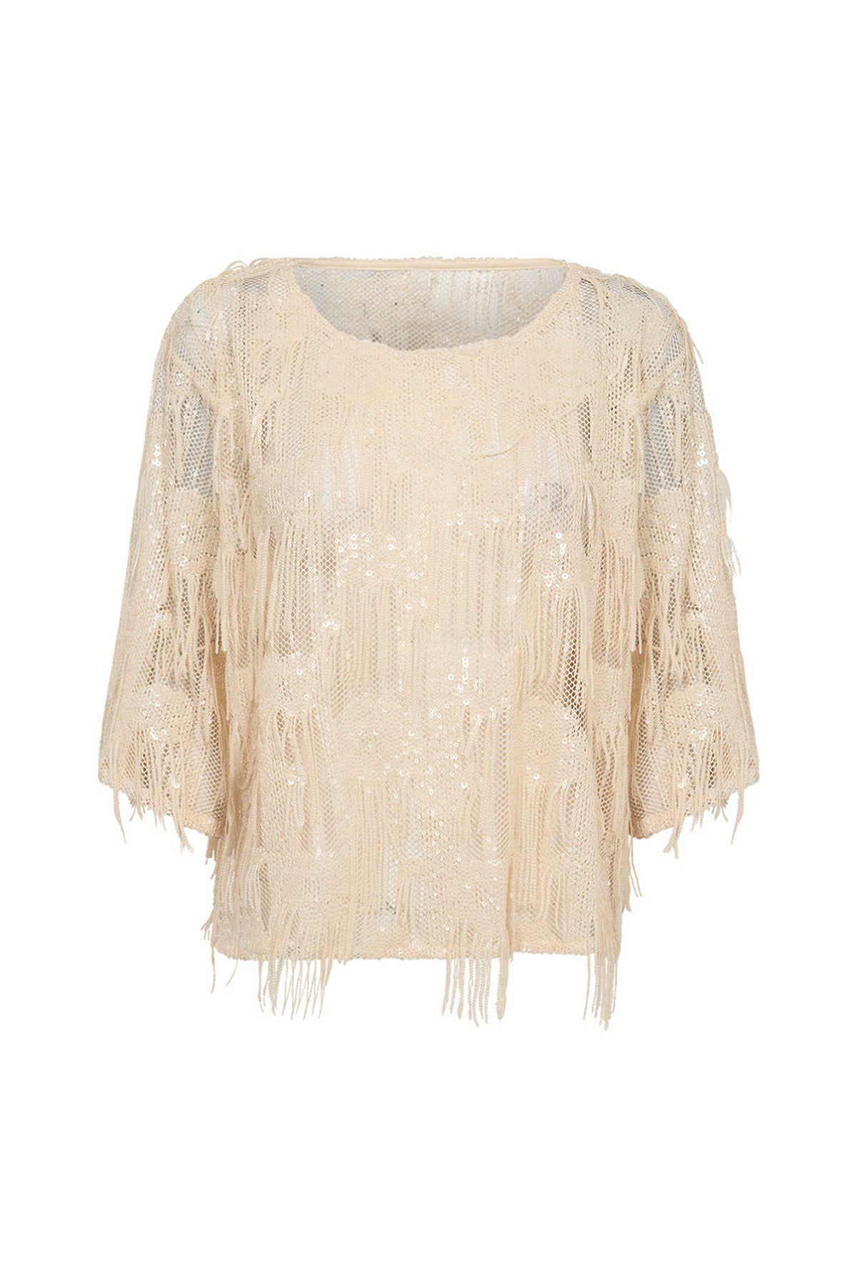 Jen - Bluse med pailletter og frynser