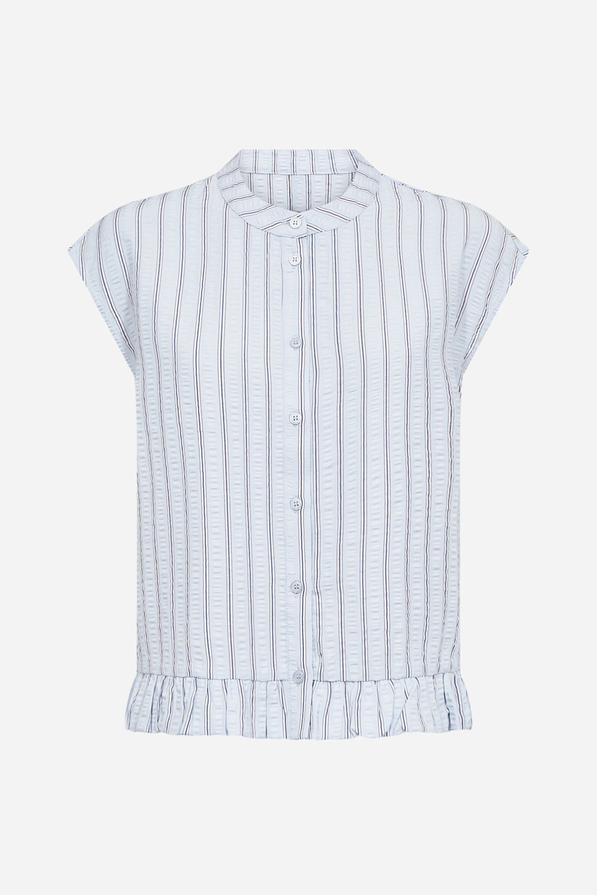 Filina - Kortærmet skjorte med strib og flæsedetalje