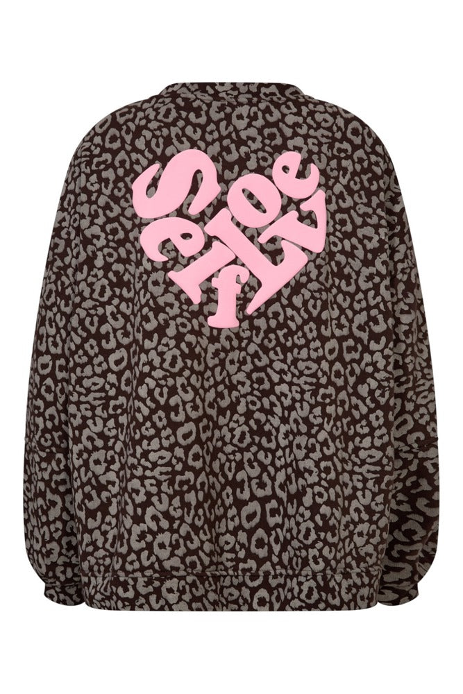 Leopardmønsteret sweatshirt med rygprint