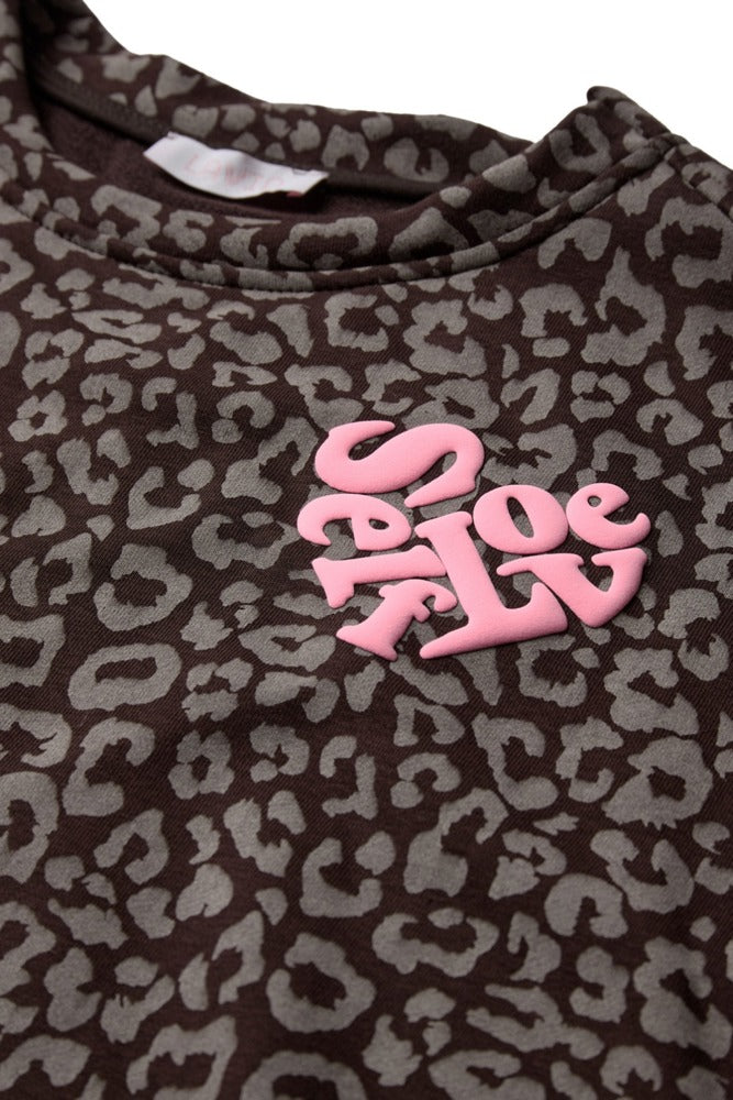 Leopardmønsteret sweatshirt med rygprint