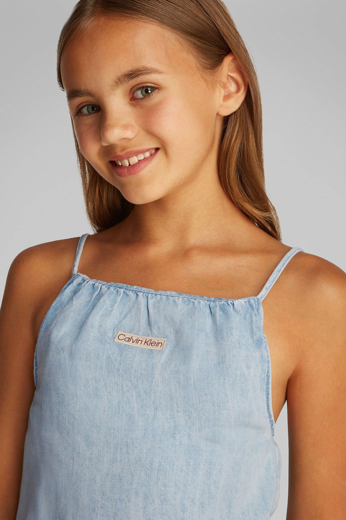 Calvin Klein Girl DENIM STRAP TOP LIGHT SERENITY