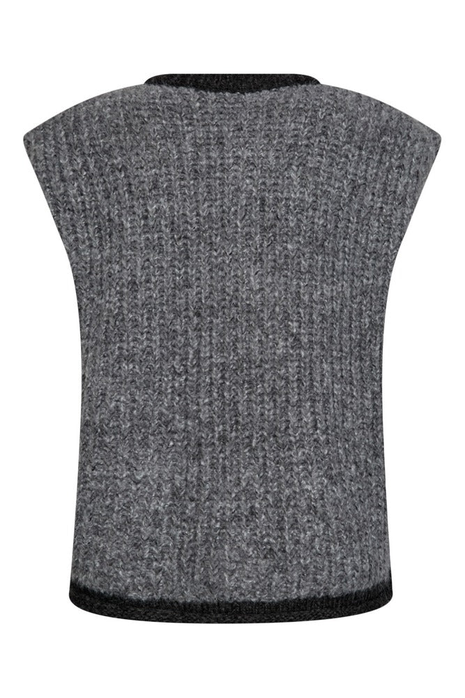 Strikket vest med dekorative lommer og knapper