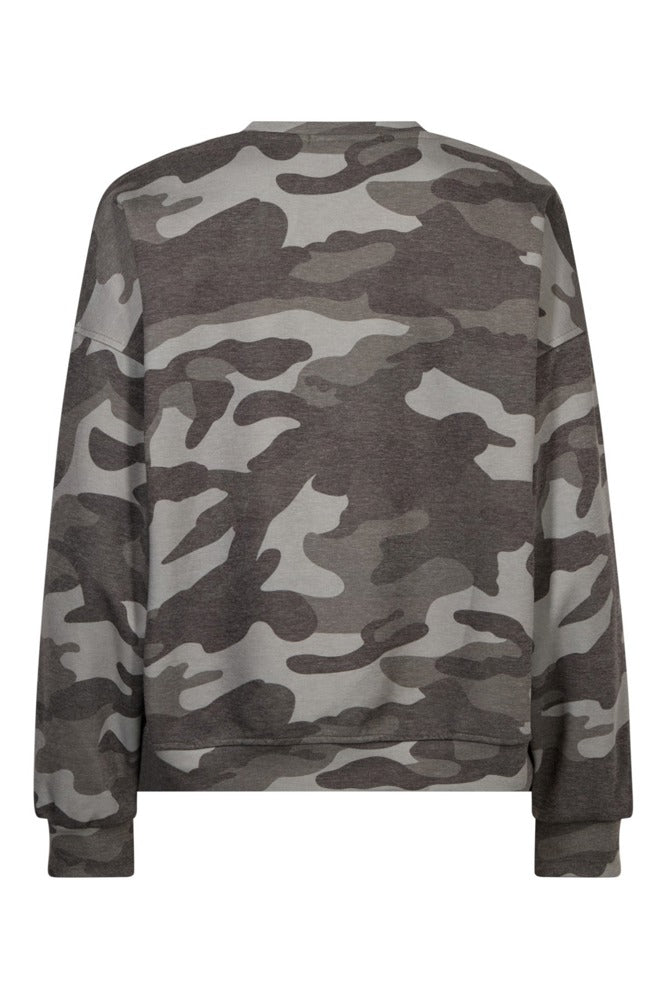 Sweatshirt med camouflageprint og tekstmotiv