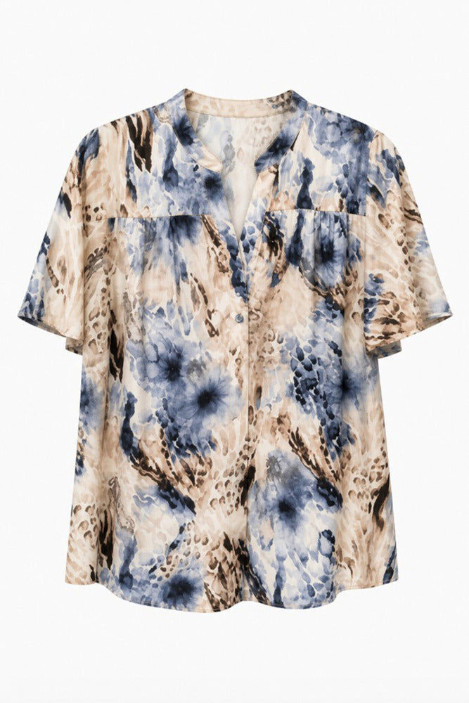 AMORA - Kortærmet print bluse i silkekvalitet