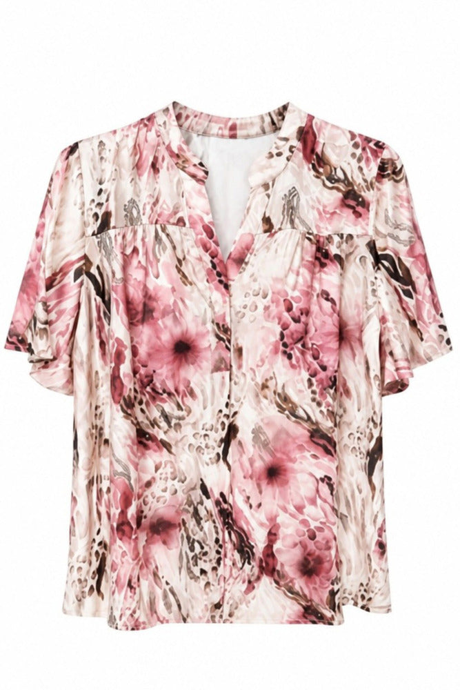 AMORA - Kortærmet print bluse i silkekvalitet