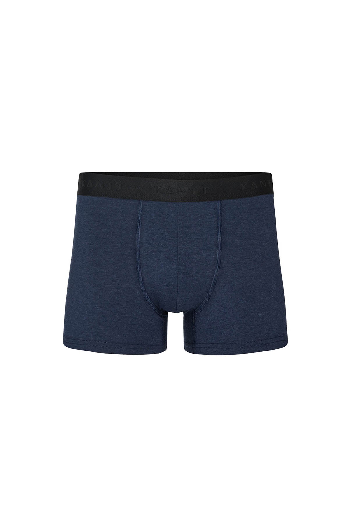 Mørkeblå bambus boxershorts med sort elastik i taljen, tætsiddende pasform.