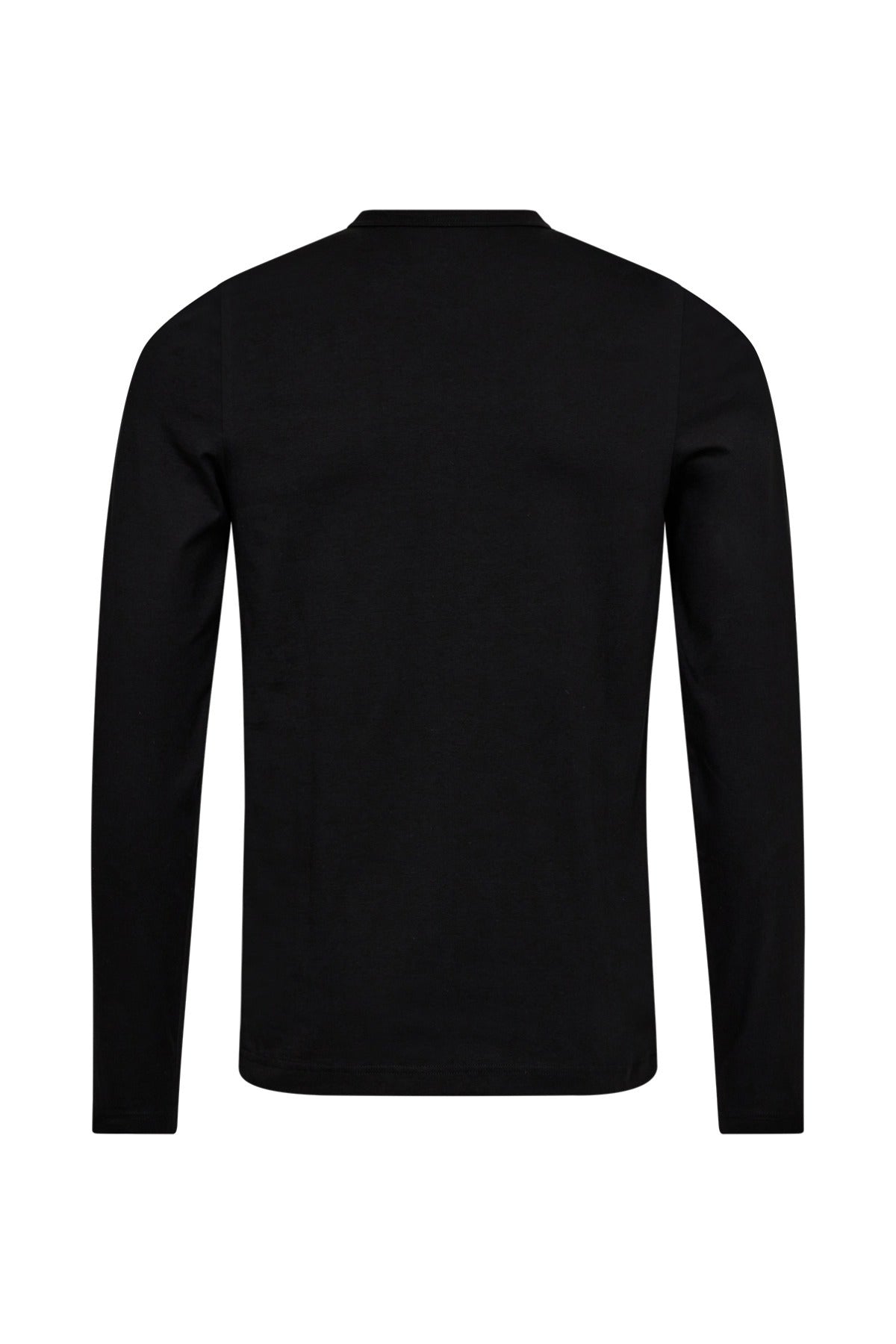 Langærmet t-shirt i sort bomuld med rund hals og enkel pasform set bagfra.