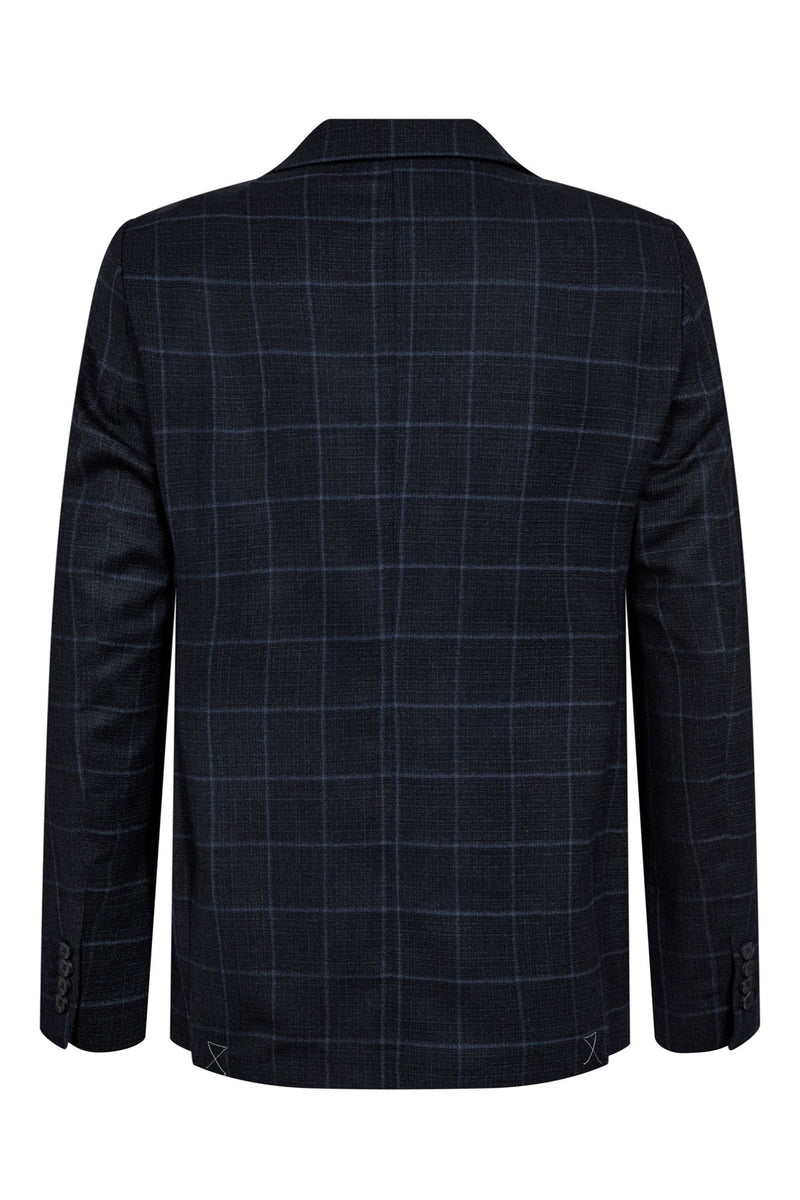 Olly - Mørkeblå uldblazer med ternet mønster