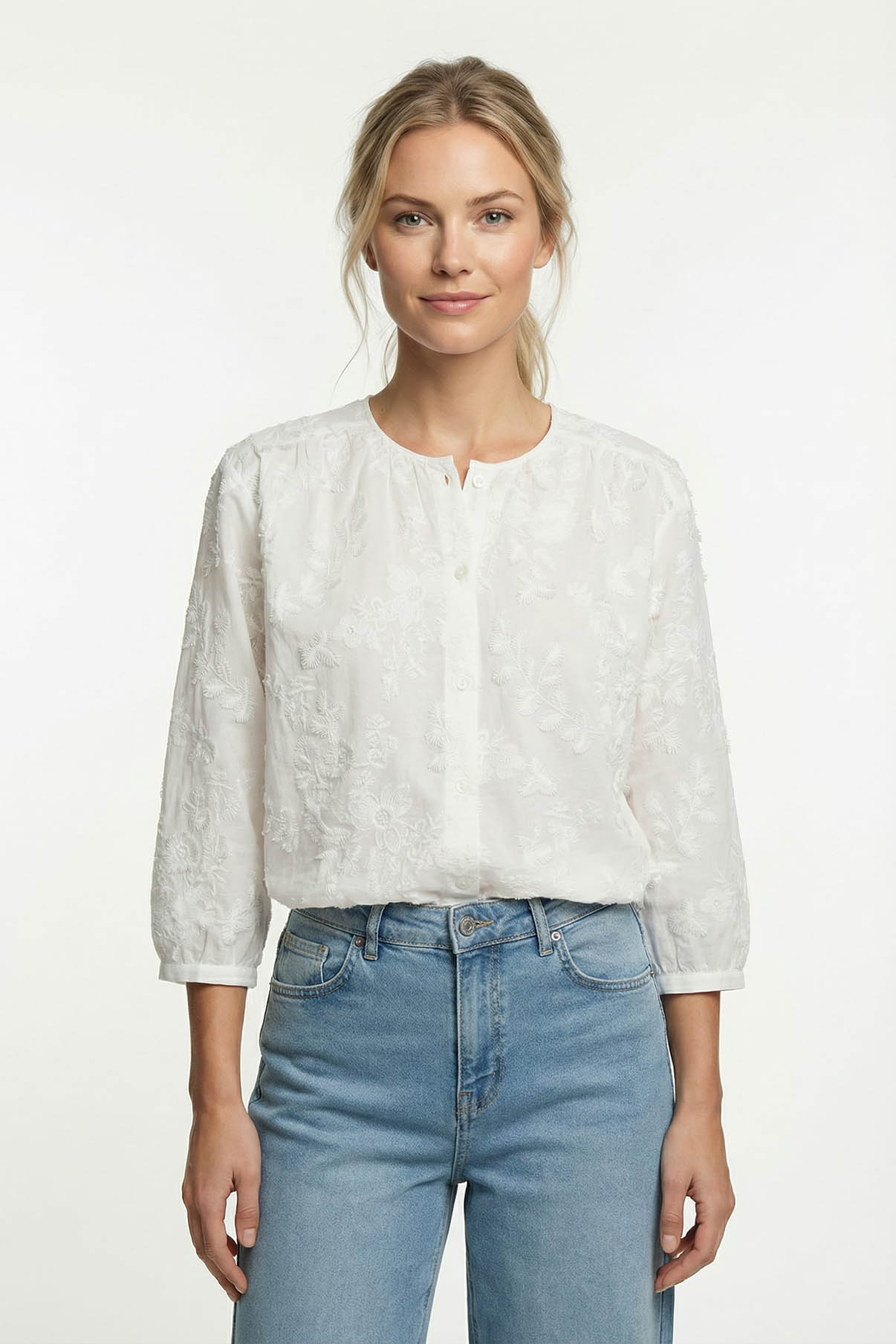 Via - Bluse med broderi og trekvartærmer