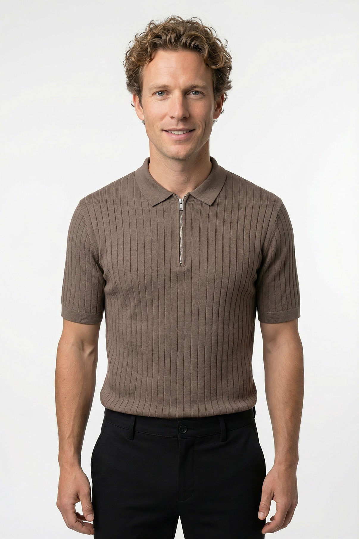 Niels SS - Kortærmet strik polo med lynlås