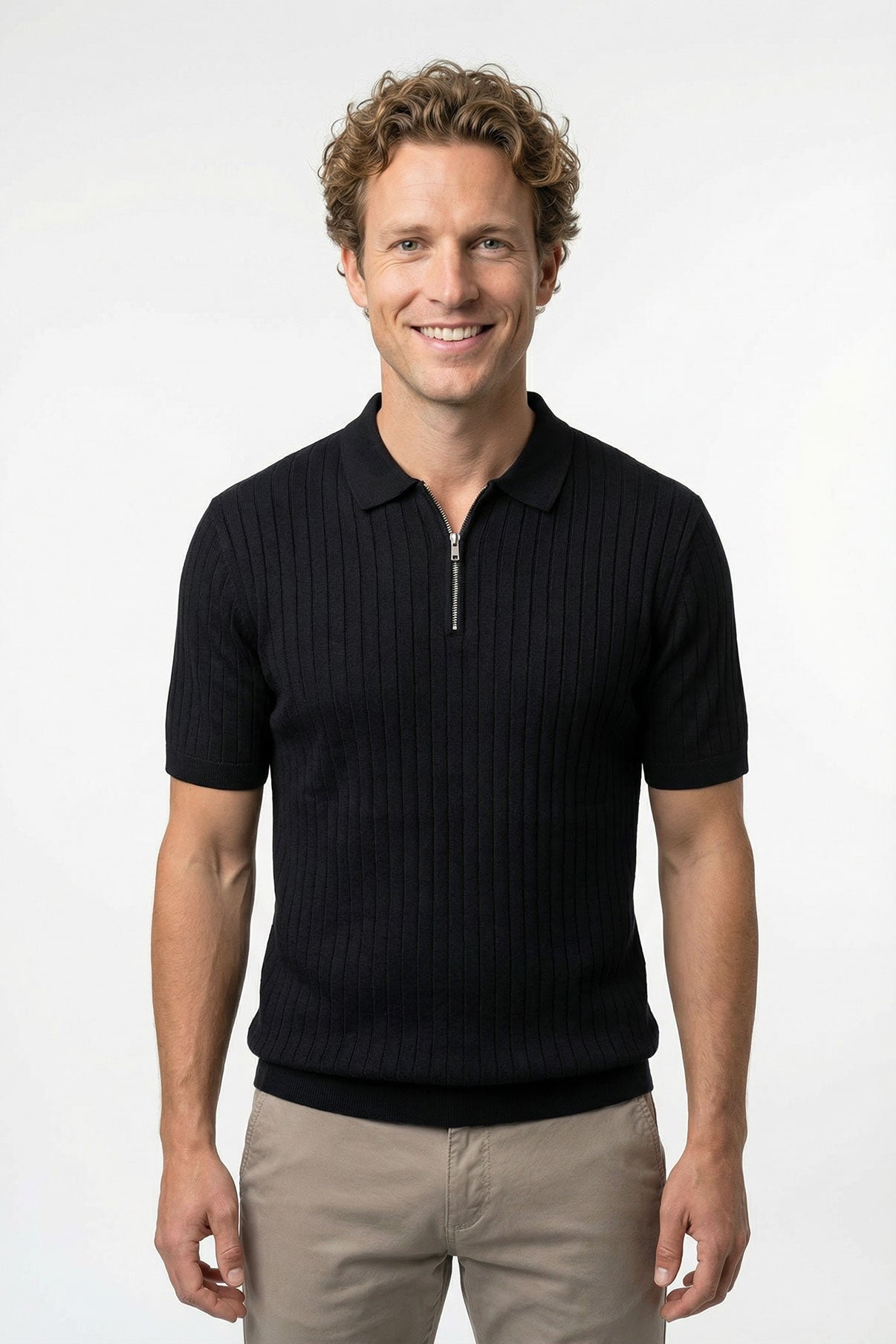 Niels SS - Kortærmet strik polo med lynlås