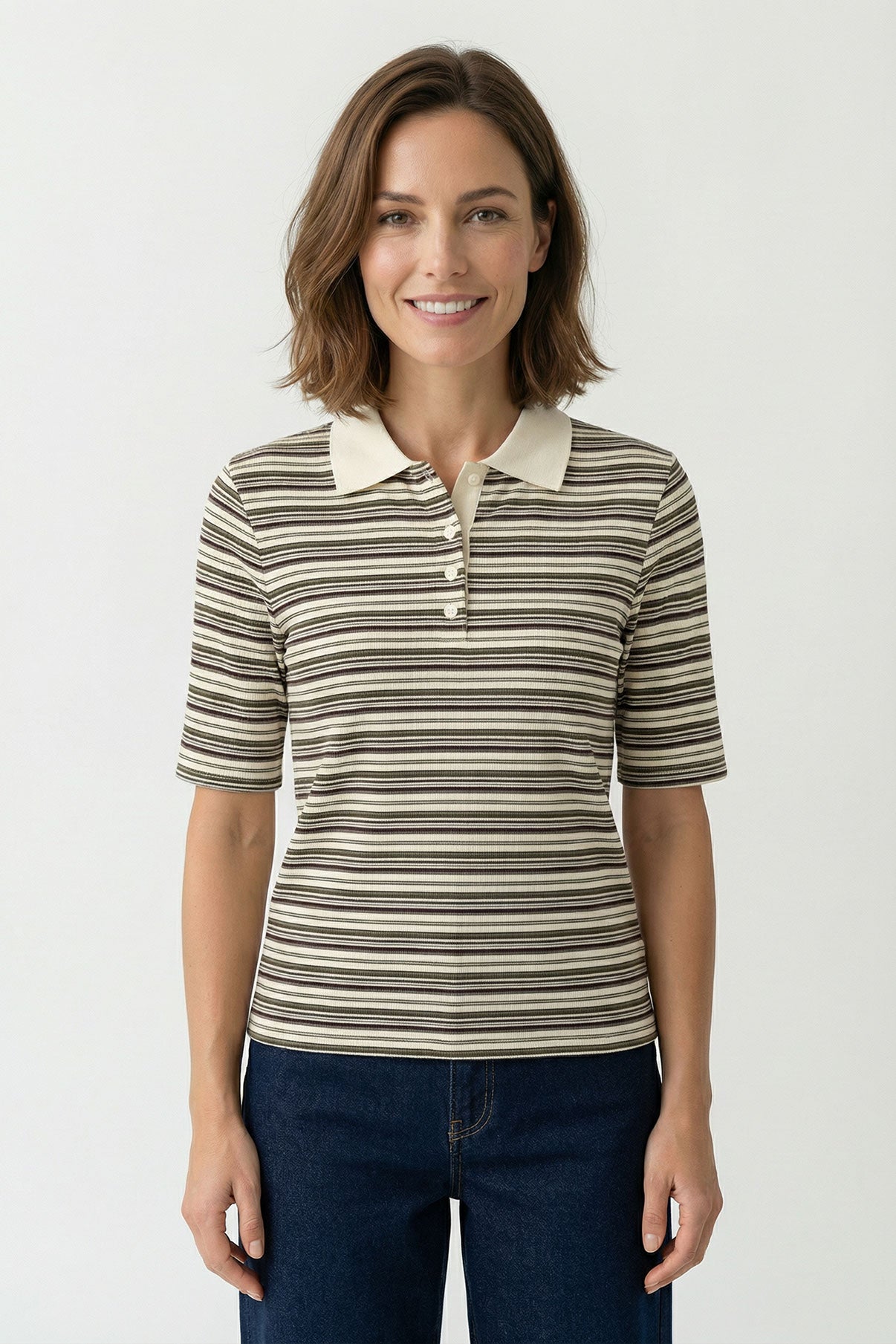 Fija - Stribet polo t-shirt i ribkvalitet