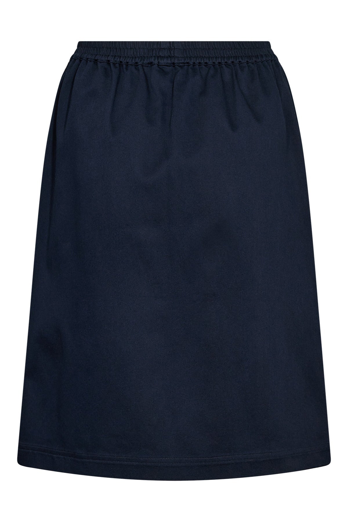 Mørkeblå nederdel med elastisk talje og skjulte lommer i et enkelt design.