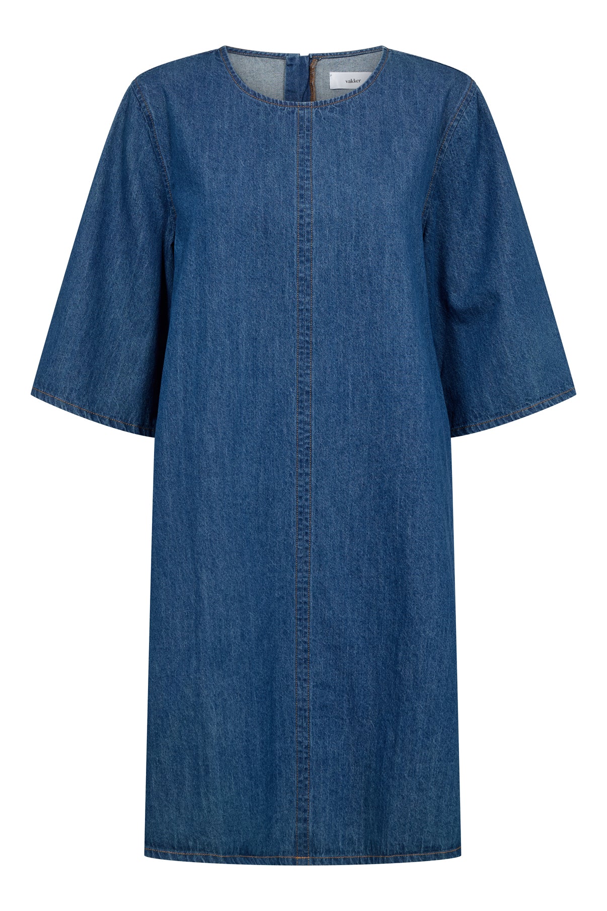 Adda - Denim kjole med trekvartærmer og lommer