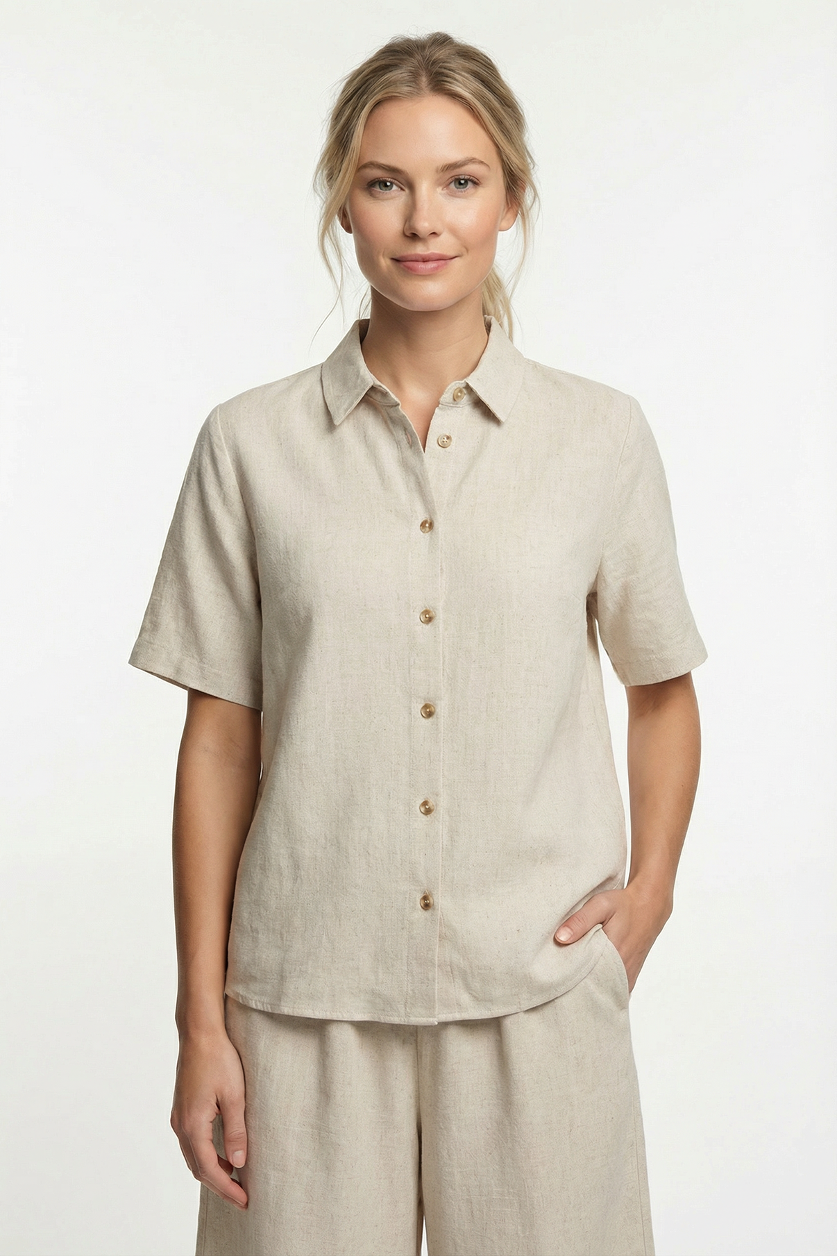 Paige - Kortærmet skjorte i hørblanding