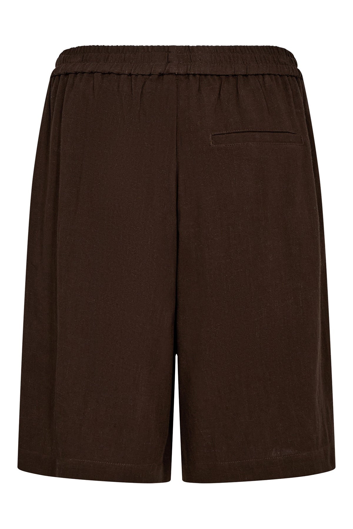 Mørkebrune shorts i hørblanding med elastisk talje og baglomme.