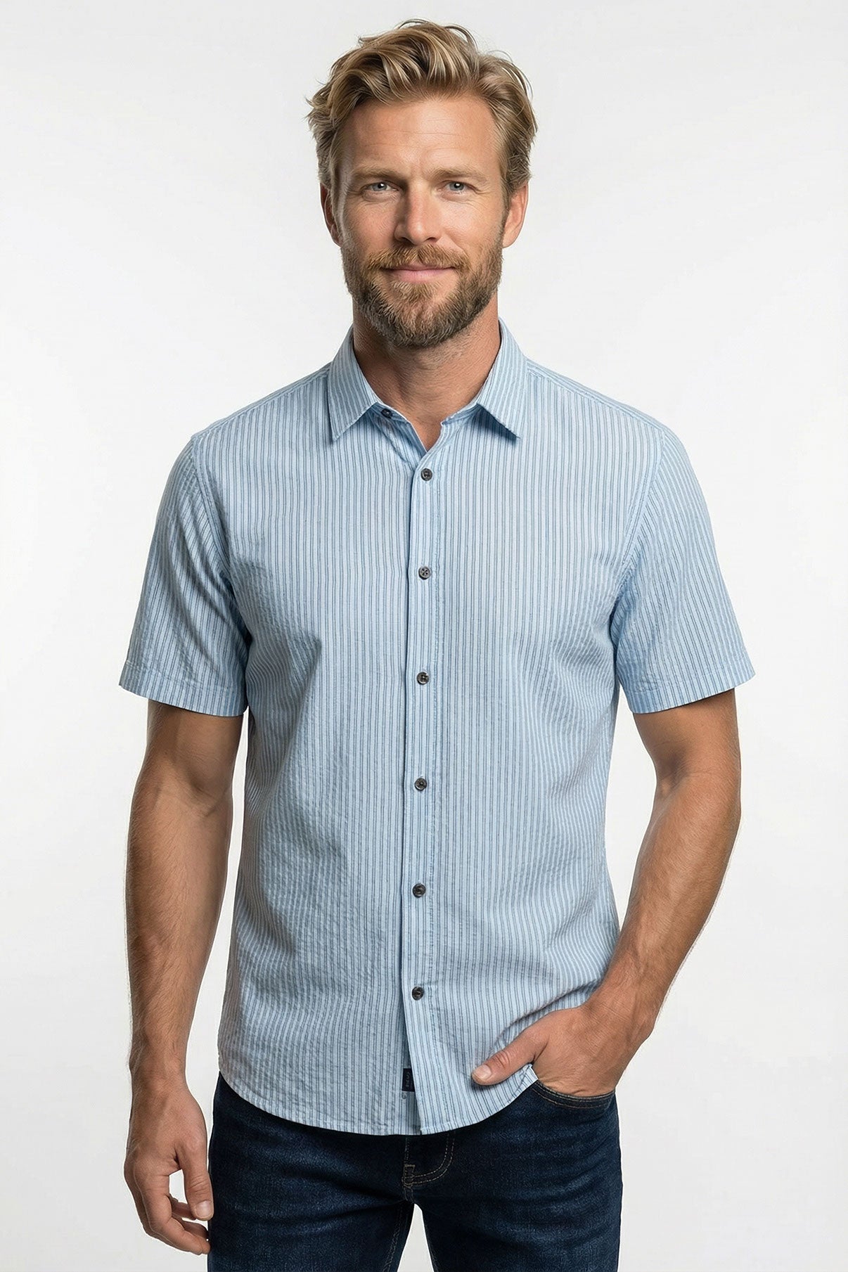 Joppe SS - Stribet skjorte med korte ærmer