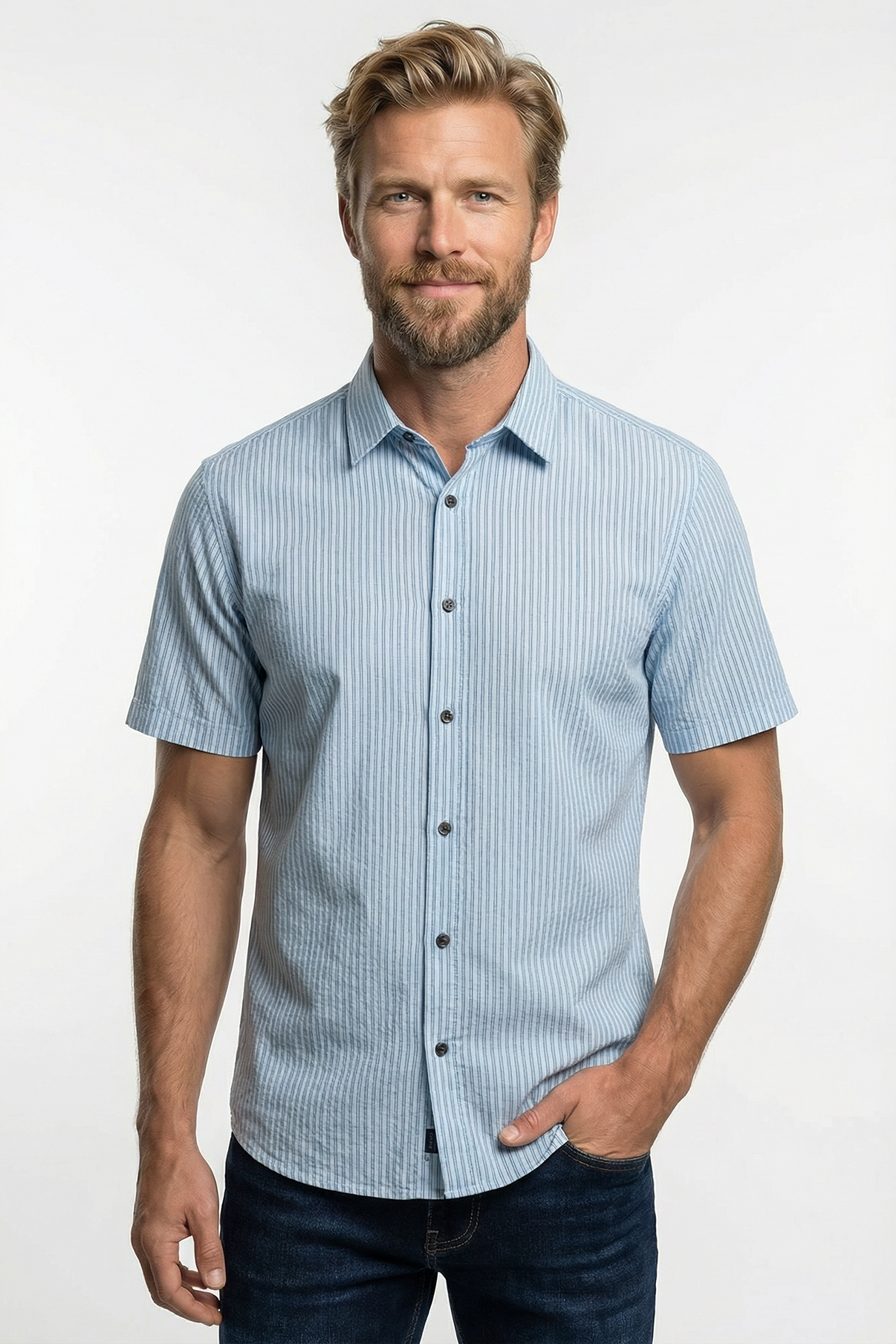 Joppe SS - Stribet skjorte med korte ærmer