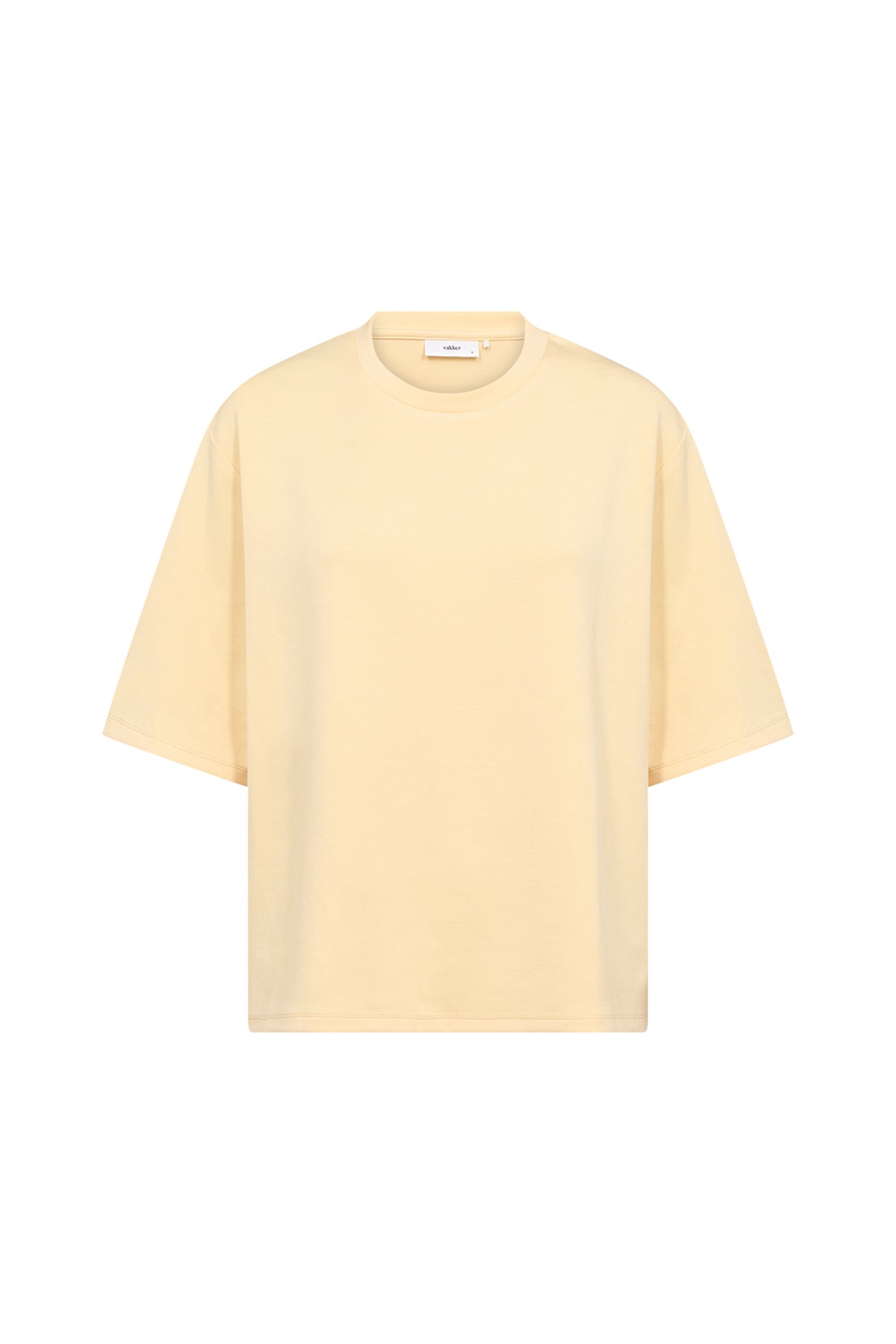 Lysegul T-shirt i blød kvalitet med korte ærmer og rund hals.