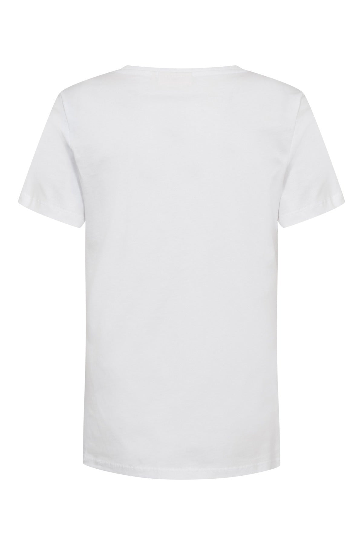 Hvid bomulds t-shirt med kortærmet og rund hals, let tætsiddende pasform.