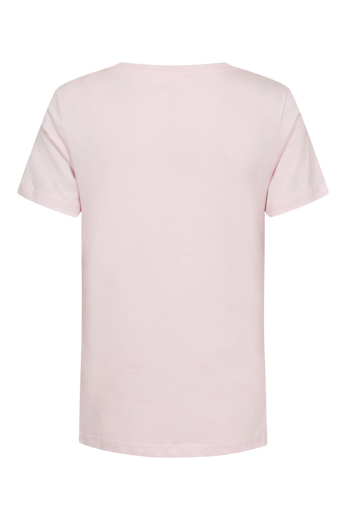 Lyserød bomulds t-shirt med kortærmede og rund hals, enkel bagfra.
