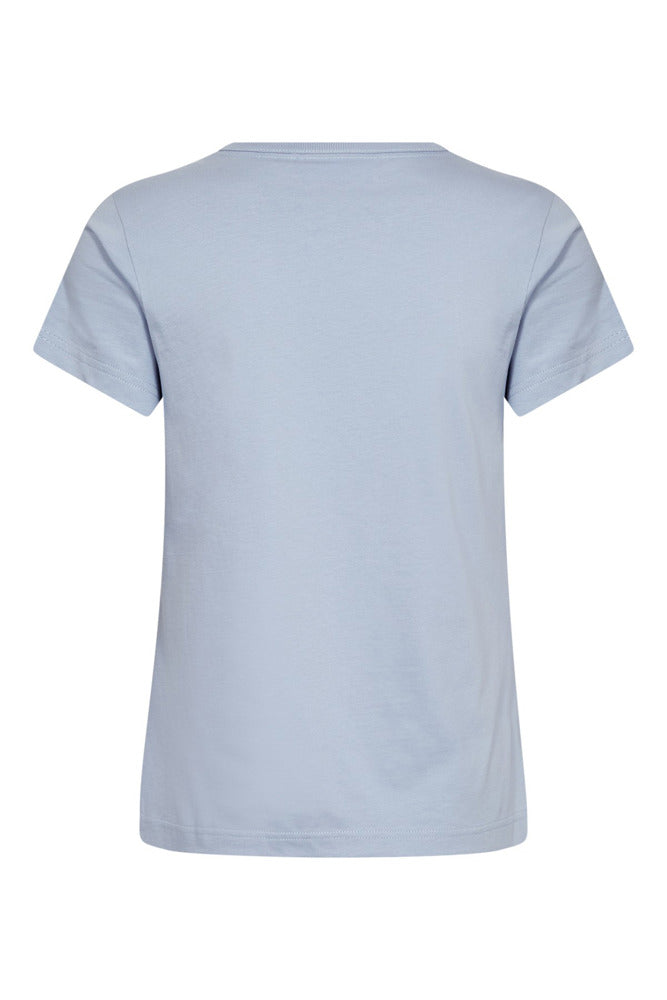 Lyseblå kortærmet t-shirt i økologisk bomuld med rund hals set bagfra.