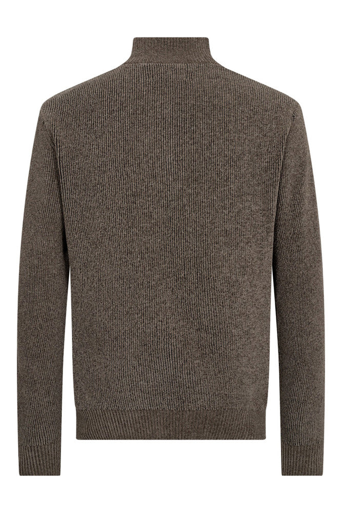 Langærmet striktrøje med half zip i sort kaffe farve, blød og tætsiddende pasform.