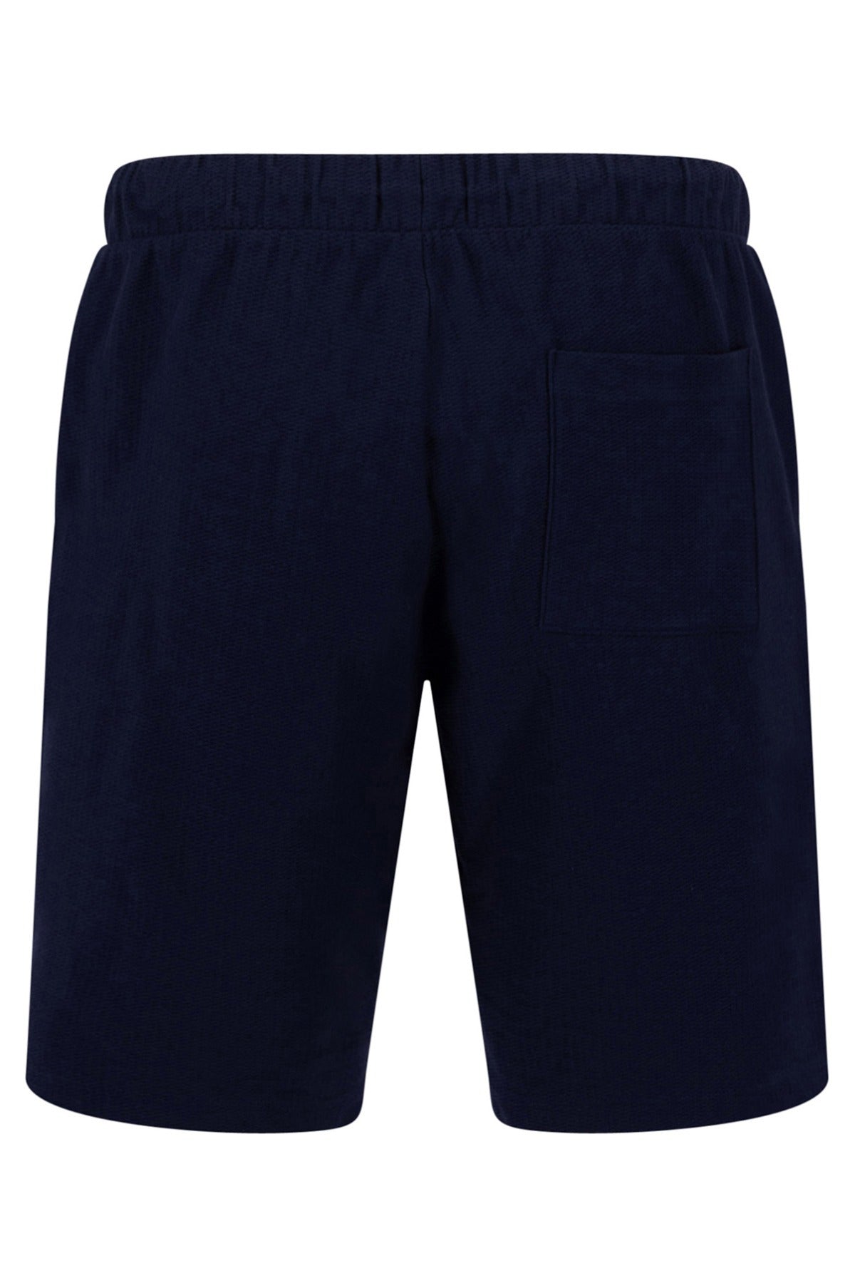 Marineblå Bermuda-shorts i struktureret jersey med elastisk talje og baglomme.