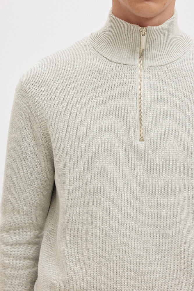 SLHDANE - Langærmet struktureret strik med half zip