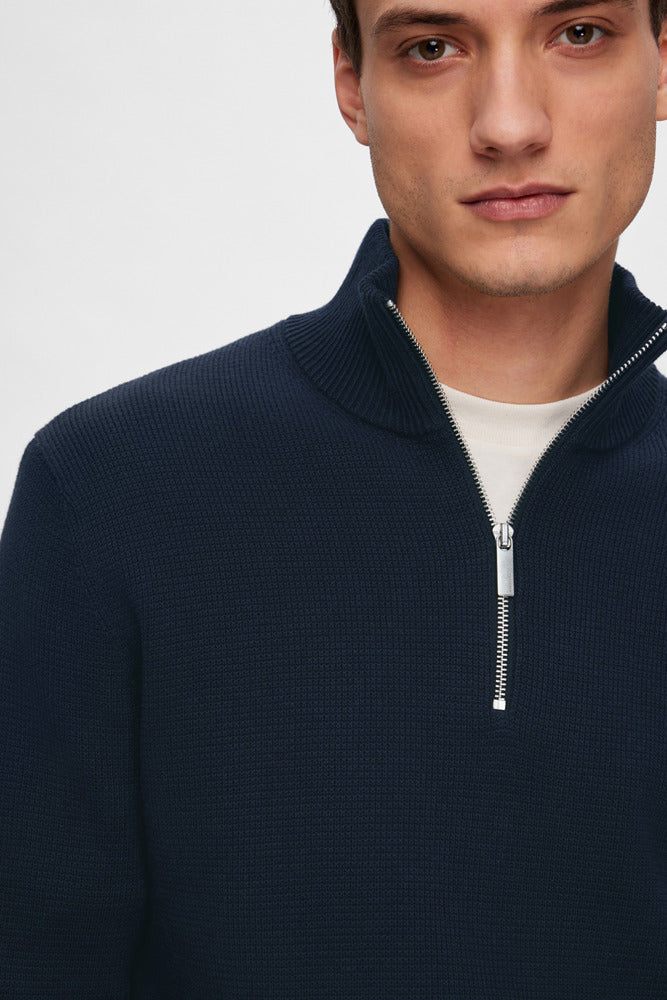 SLHDANE - Langærmet struktureret strik med half zip