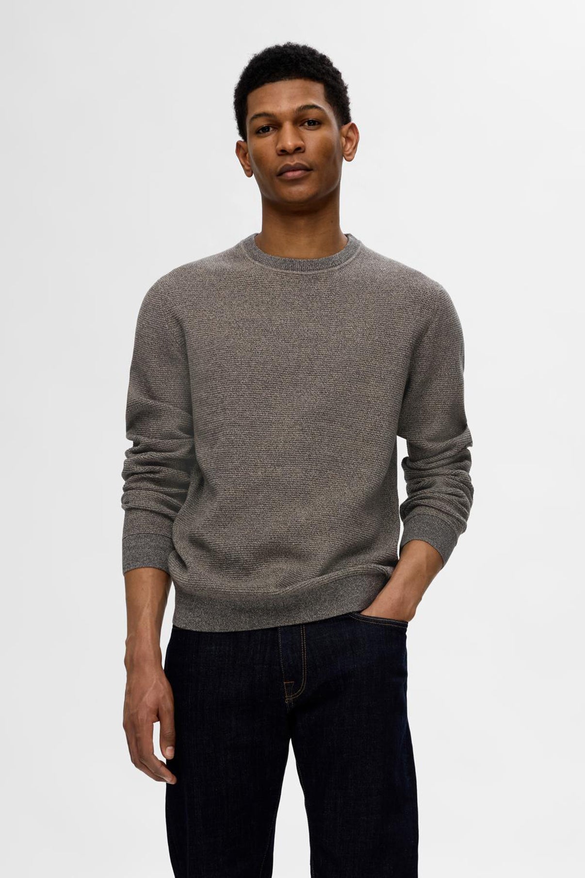 SELECTED HOMME SLHROSS LS KNIT STRUCTURE CREW NECK NOOS
