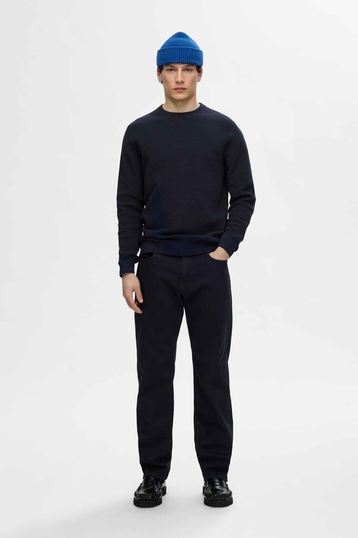 Selected Homme textured knitted crew neck jumper in khaki Selected Homme textured knitted crew neck jumper in khaki