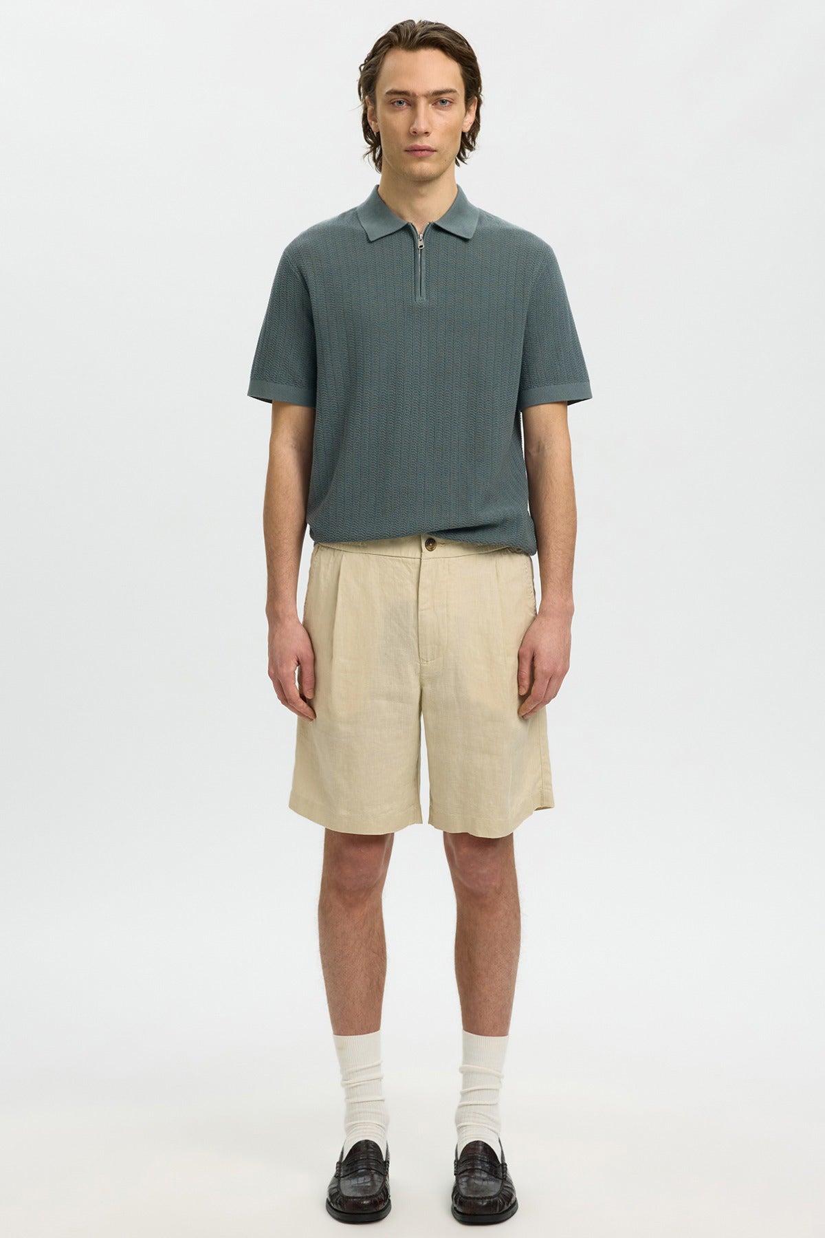 SLHCRAN - Kortærmet strik polo med zip