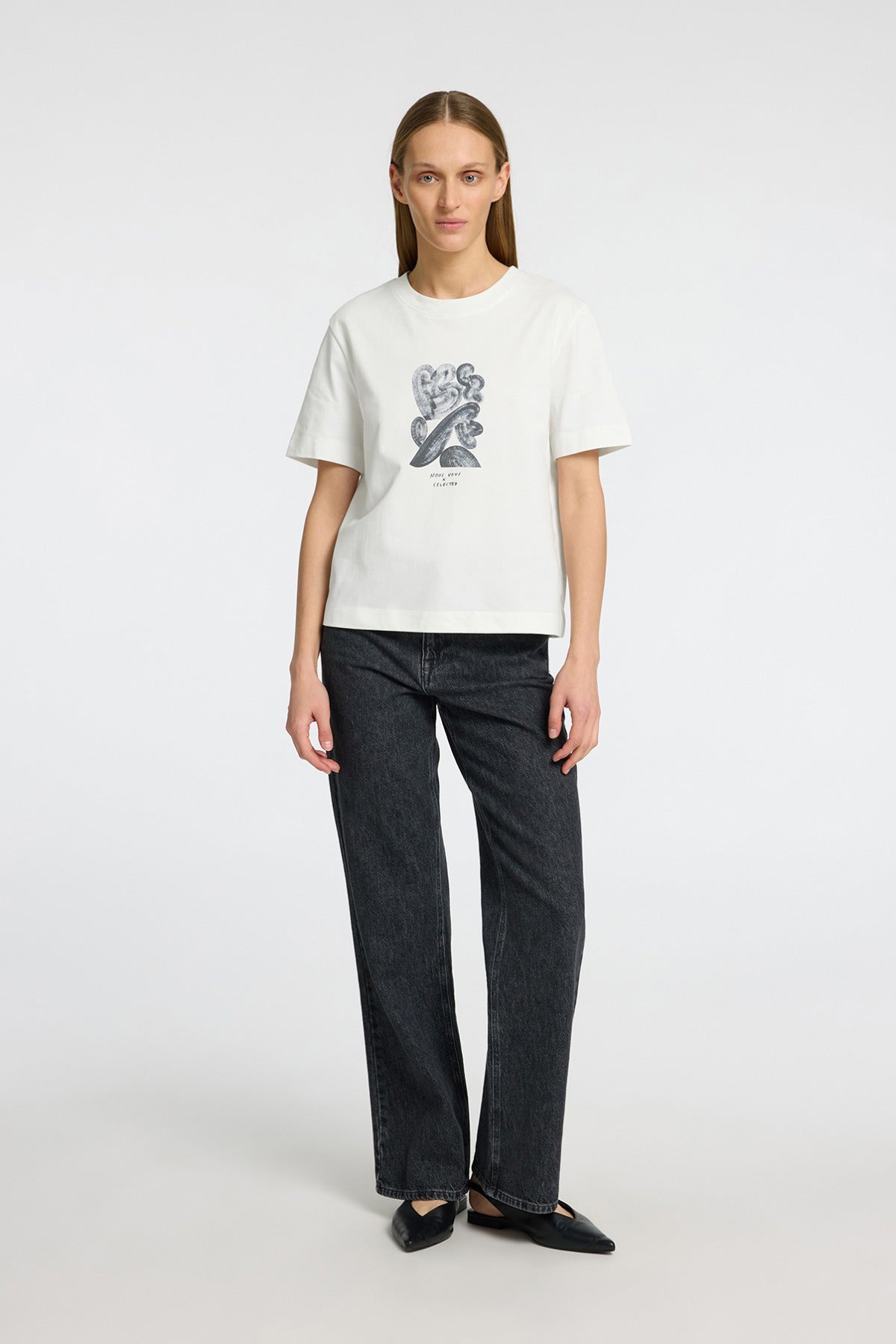 SELECTED FEMME SLFESSENTIAL SS BOXY PRINTED INK TEE