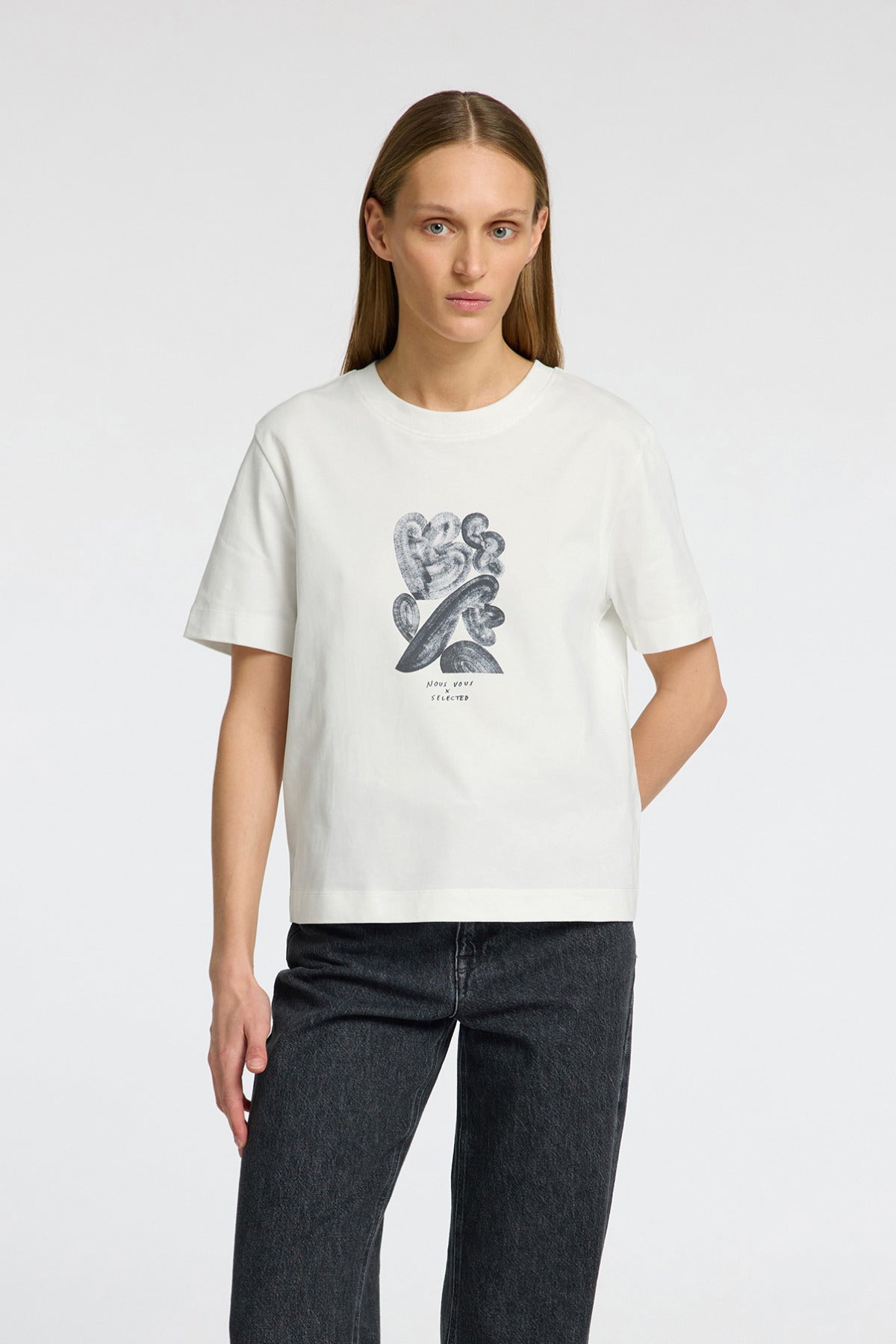 SELECTED FEMME SLFESSENTIAL SS BOXY PRINTED INK TEE