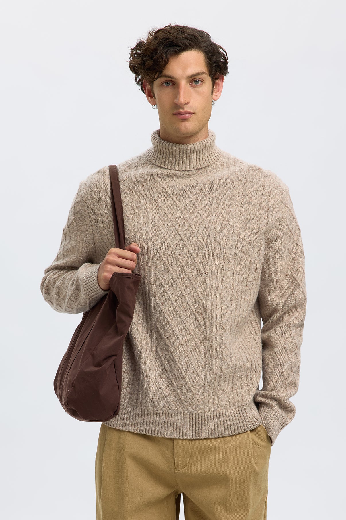 SELECTED HOMME SLHNEIL LS KNIT RELAXED CABLE ROLL NECK
