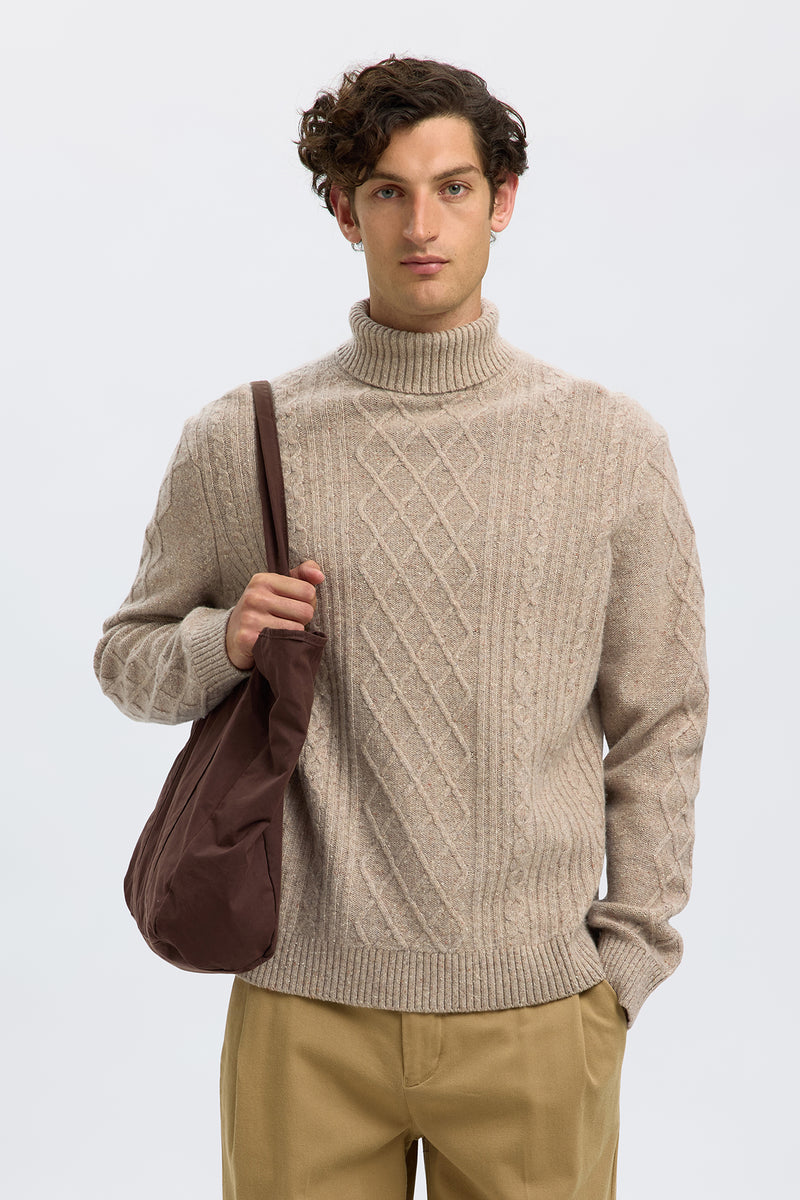 SELECTED HOMME SLHNEIL LS KNIT RELAXED CABLE ROLL NECK