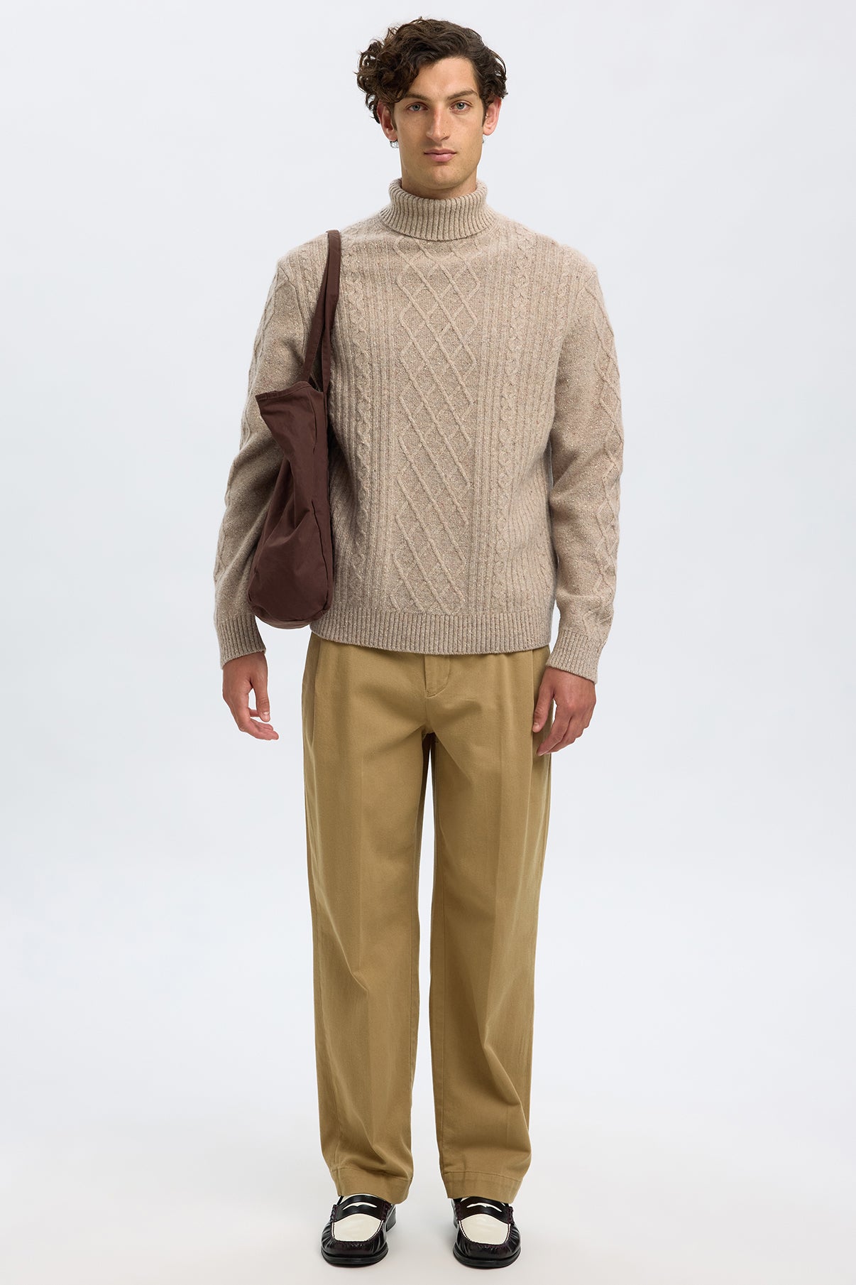 SELECTED HOMME SLHNEIL LS KNIT RELAXED CABLE ROLL NECK