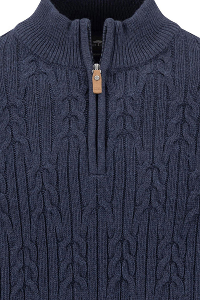 Kabelstrikket uldrøje med half zip