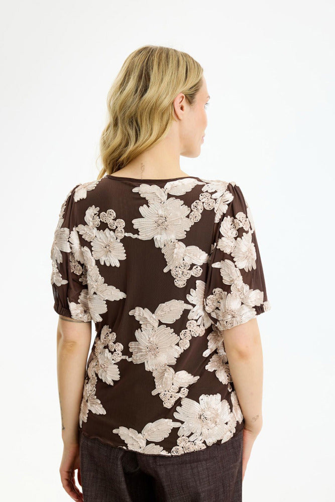 Cadeau - Bluse med blomstermønster og korte ærmer
