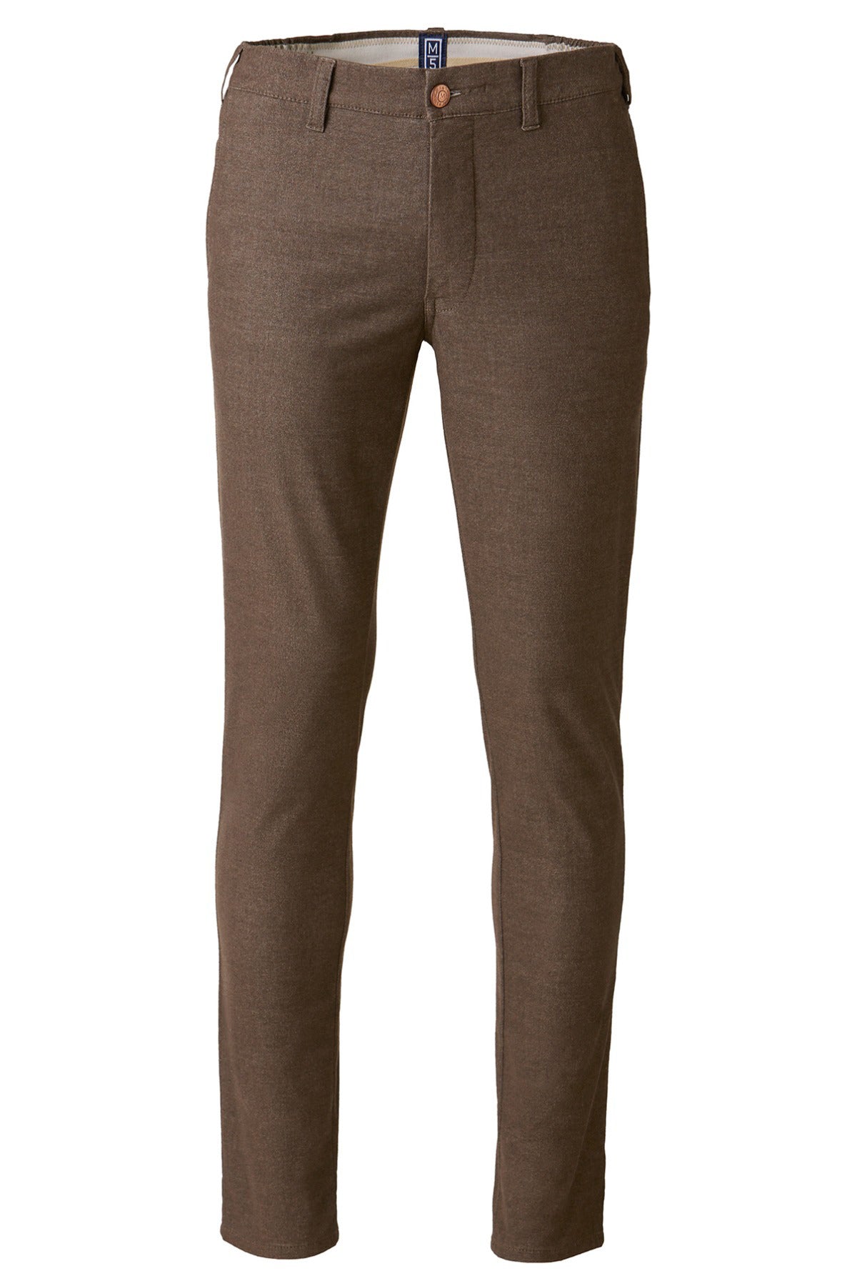 Brune flannel chinos med smal pasform og stretch i blødt materiale.