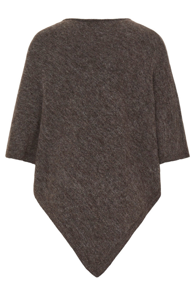 Poncho i charcoal grå melange uld med kort ærmelængde og spids kant.