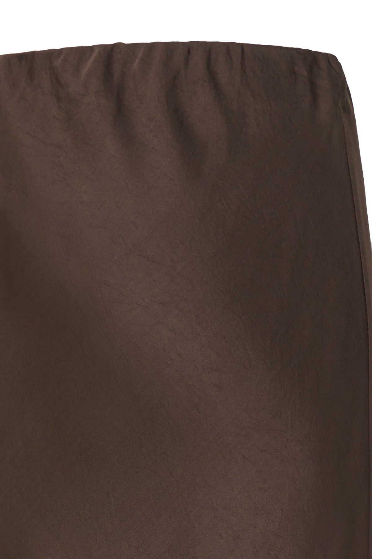 Brun midi nederdel med elastisk talje og let struktur, blød pasform.