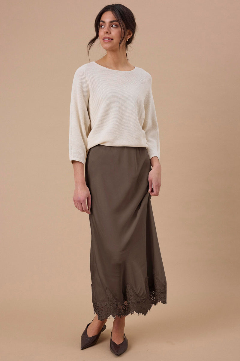 FRCELESTE - Midi nederdel med elastisk talje og blondedetalje