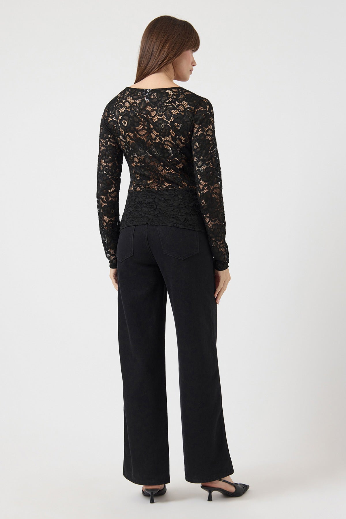 YAS YASLACEY LS V-NECK LACE TOP S. NOOS